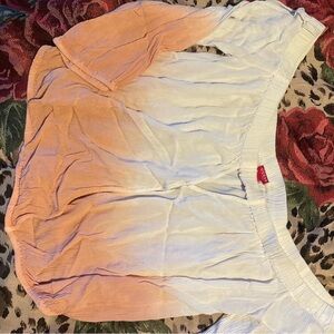 Guess Orange Asymmetrical Ruched Blouse with Peter Pan Collar